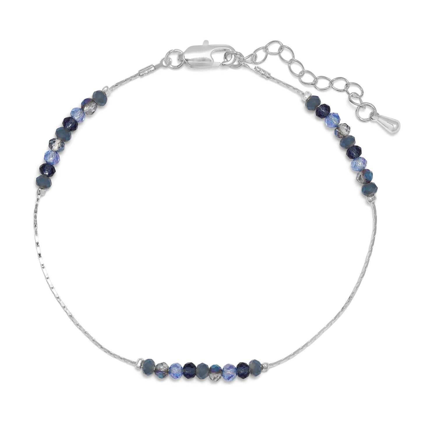 Classic Blue Mini Beaded Crystals w Silver Ankle Bracelet