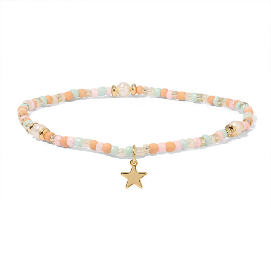 Sunrise (Pink-Coral) Seed Beads and Pearls Ankle Bracelet