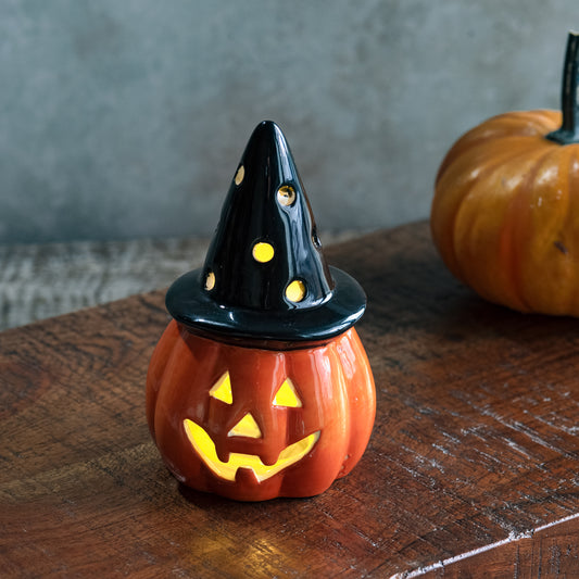4.5"H LED Jack-o'-Lantern w/Hat