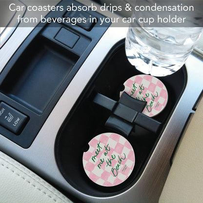 "Meet at Beach" Single Packaged Absorbent Stone Car Coaster