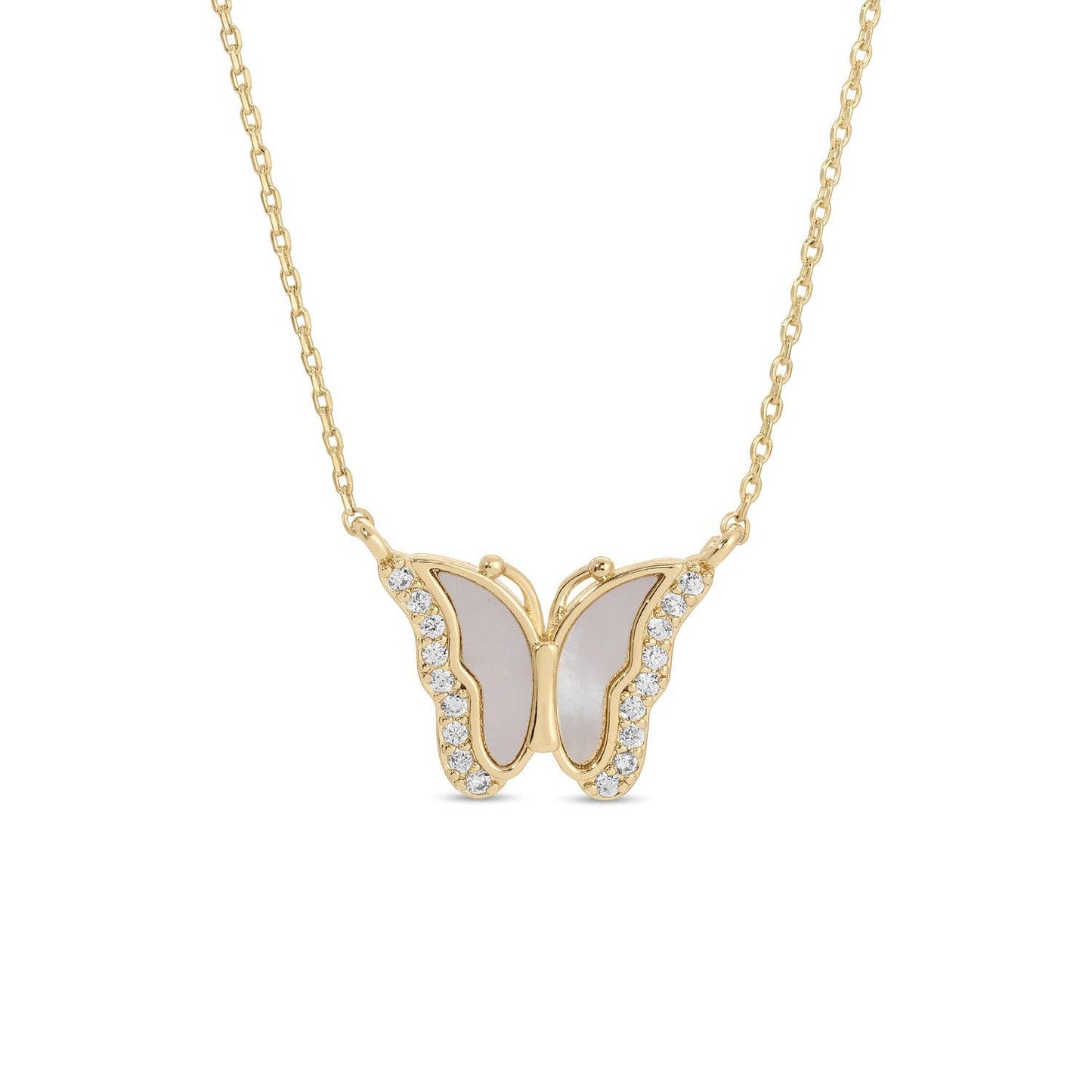 Sweet Shell Pave Butterfly Necklace