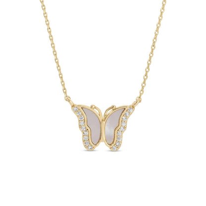 Sweet Shell Pave Butterfly Necklace