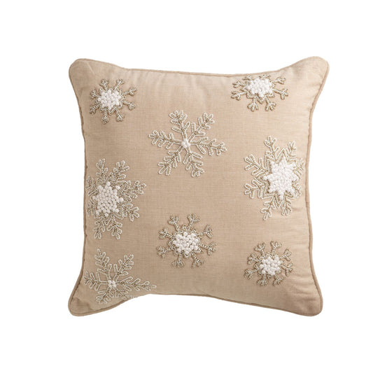 Square White Christmas Beaded Pillow