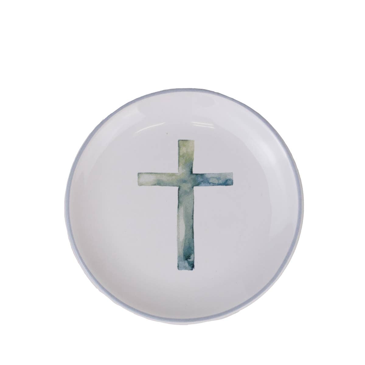 Watercolor Cross Trinket Dish   White/Ice   4"