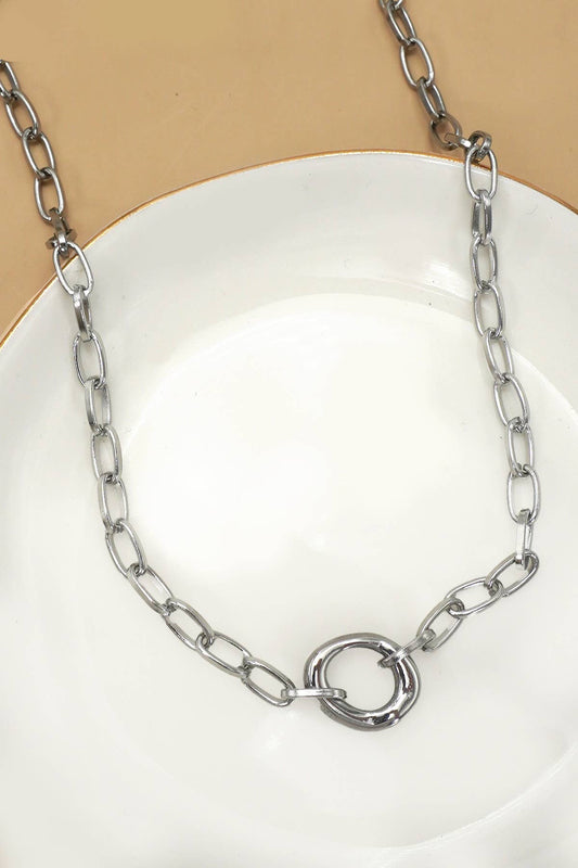 Silver Open Oval Necklace