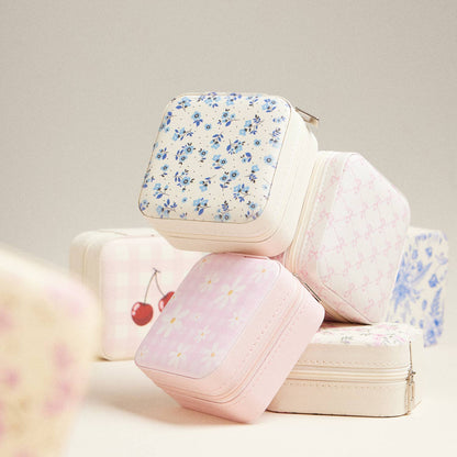 Ivory Bow Monogram Print Jewelry Box -Travel Size