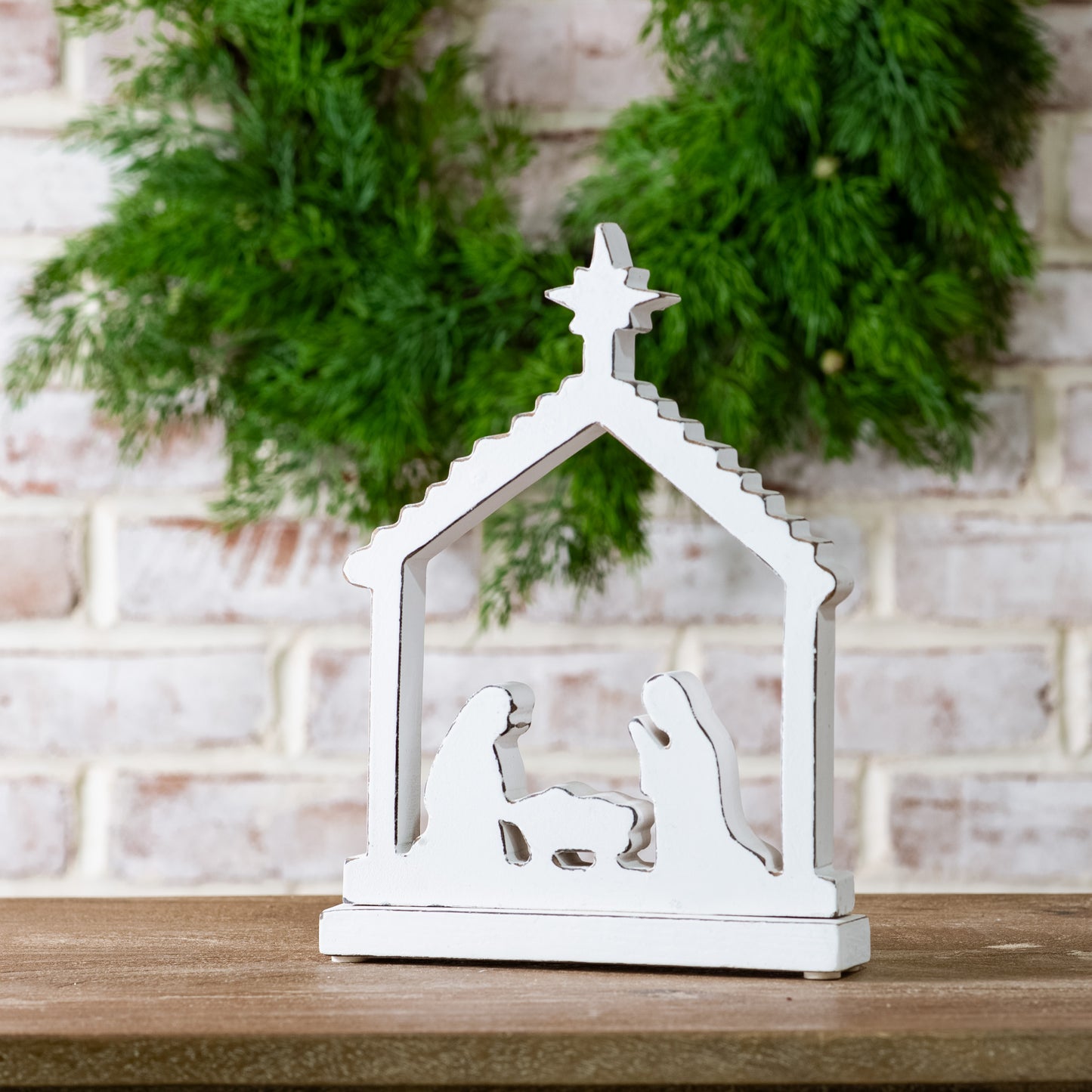 9.84" White Mango Wood Nativity