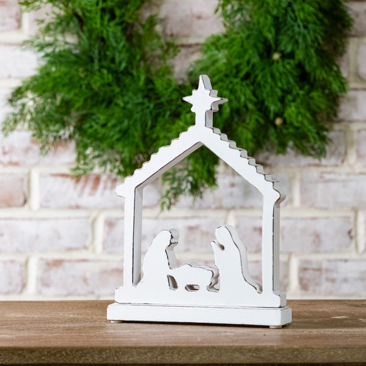 9.84" White Mango Wood Nativity