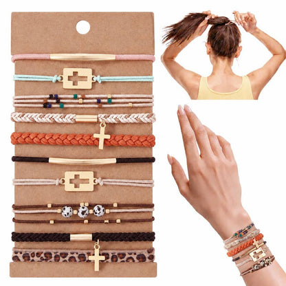 Cross Hair Tie Bracelet Set Elastic Hair Bands