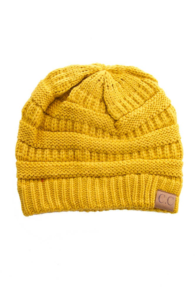 Mustard Cable Knit Classic Beanie Winter Hat