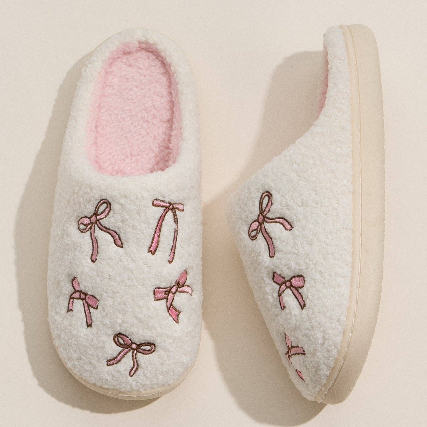 Plush Slippers with Soft Bow Detail