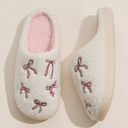 Plush Slippers with Soft Bow Detail