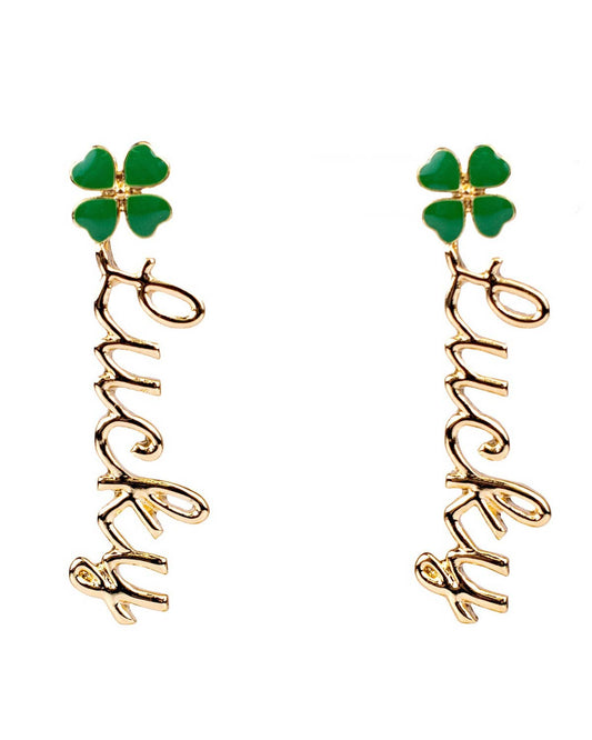 Lucky Clover Earrings   Green/Gold   2"