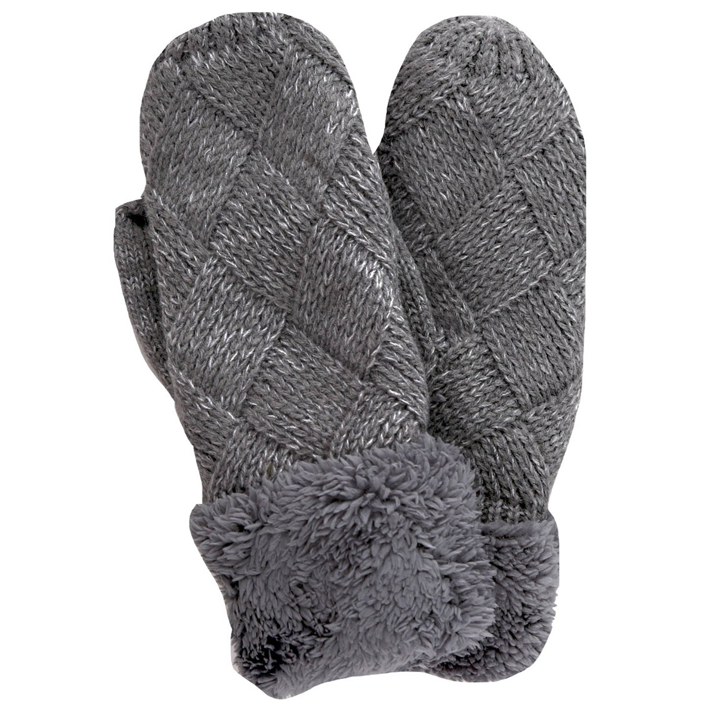 Fleece Cuffs Solid Knit Mitten Winter Gloves
