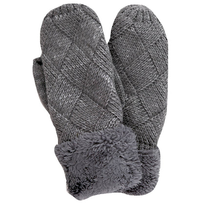 Fleece Cuffs Solid Knit Mitten Winter Gloves