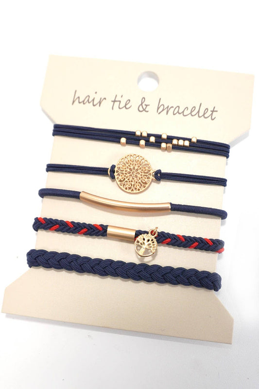 BOHO DUAL FUNCTION KNOT BRACELET HAIR TIES NAVY