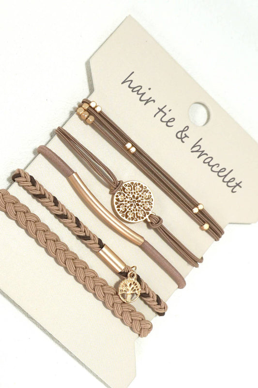 BOHO DUAL FUNCTION KNOT BRACELET HAIR TIES | 40BH100: Brown