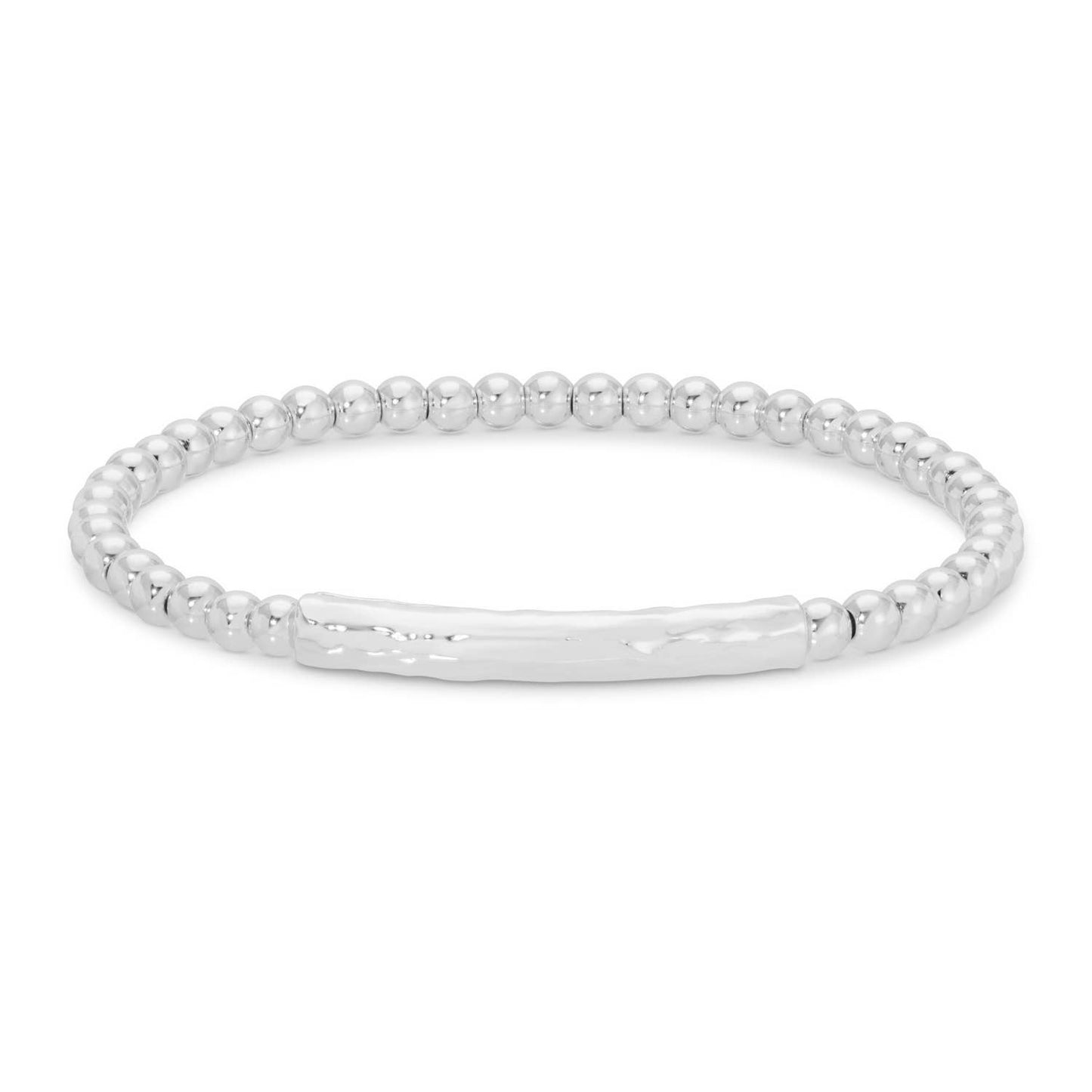 Silver Beaded Bracelet with Lightly Textured Bar