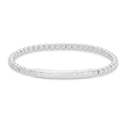 Silver Beaded Bracelet with Lightly Textured Bar