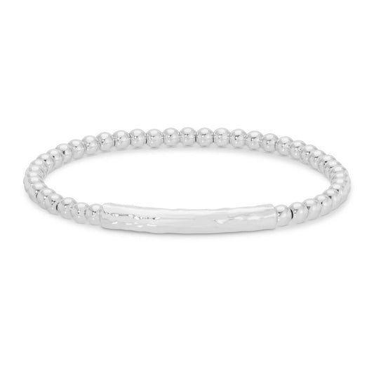 Silver Beaded Bracelet with Lightly Textured Bar