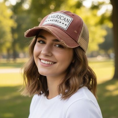 American Girl Distressed Trucker Hat Baseball Cap