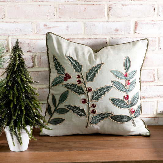 18X18 GREEN HOLLY PILLOW
