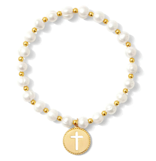 Pearl Bracelet With Cross Cut Out Charm