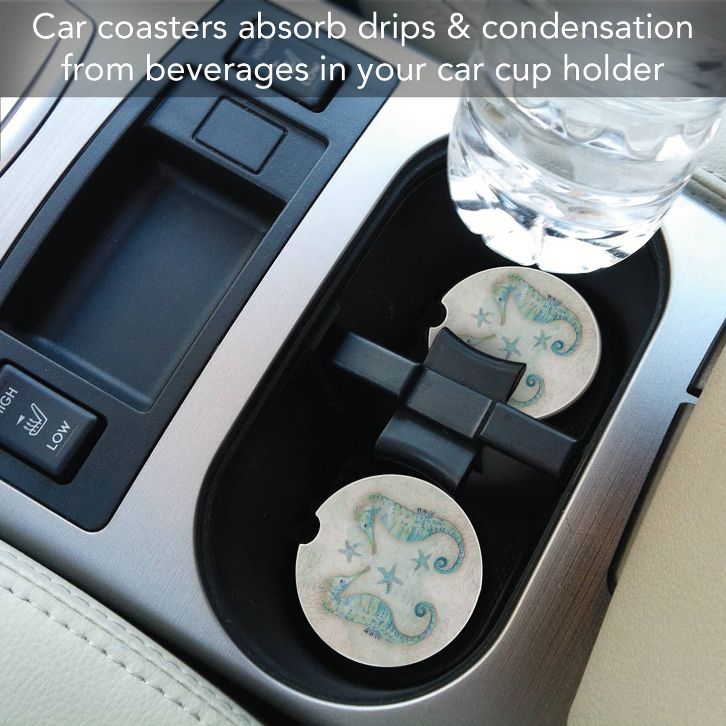 "Twin Seahorses" Absorbent Stone Car Coaster 1pk