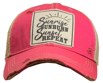 Sunrise Sunburn Sunset Repeat Distressed Trucker Cap