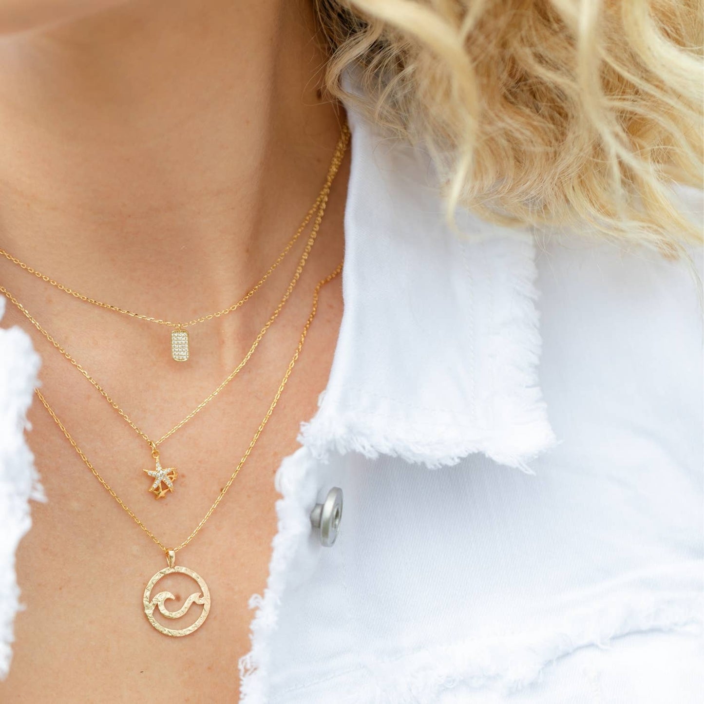 Silver Double Wave Pendant Necklace