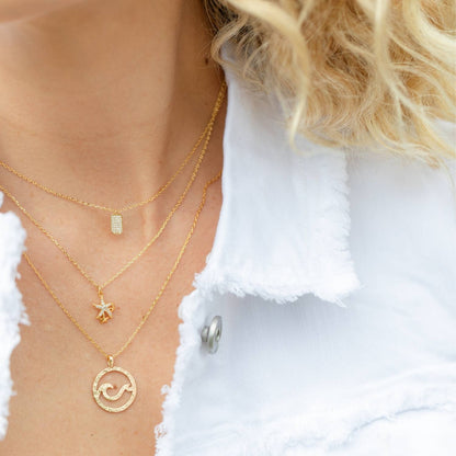 Silver Double Wave Pendant Necklace