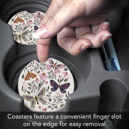 "Flutter Blooms" Absorbent Stone Car Coaster 1pk
