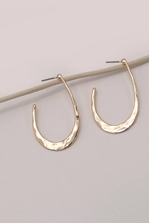 Hammered U Shape Hoop Drop Earring