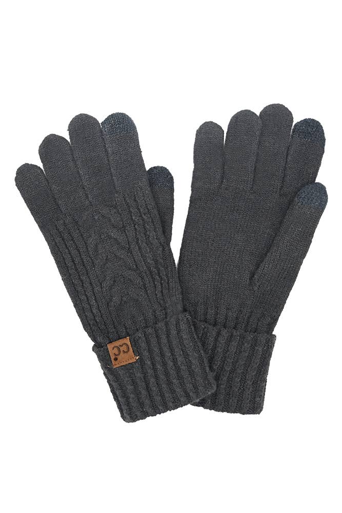 Black Cable Knit Winter Gloves: