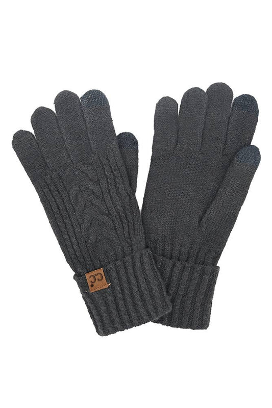 Black Cable Knit Winter Gloves: