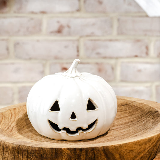 4.5" WIDE WHITE CERAMIC Jack-o'-lantern