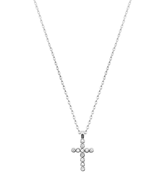 Delicate CZ Cross Pendant in Silver