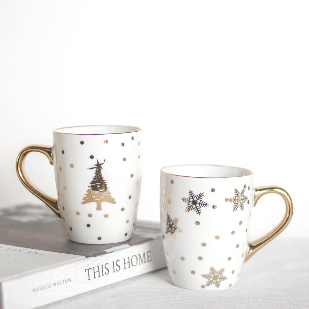 Gold & White Holiday Mugs