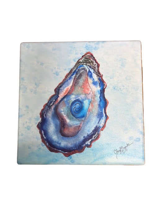 Tidewater Keeper Oyster Square Ceramic Coaster by Cheryl Zapata Art