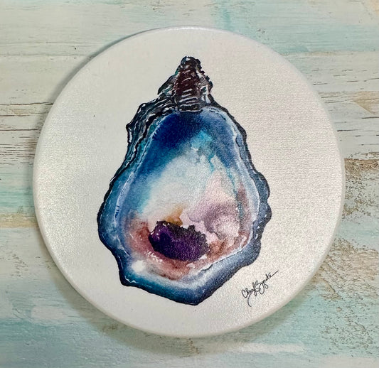 B Oyster Round Coaster by Cheryl Zapata Art
