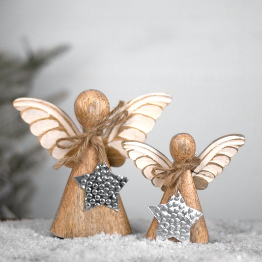 S/2 WOODEN ANGEL W/ METAL STAR ON NECK
