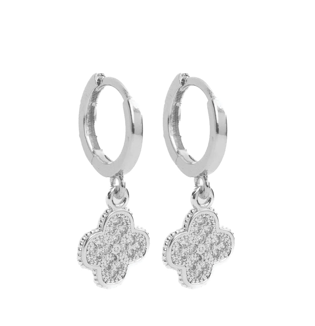 Small Silver Medallion Pave Huggie Earrings