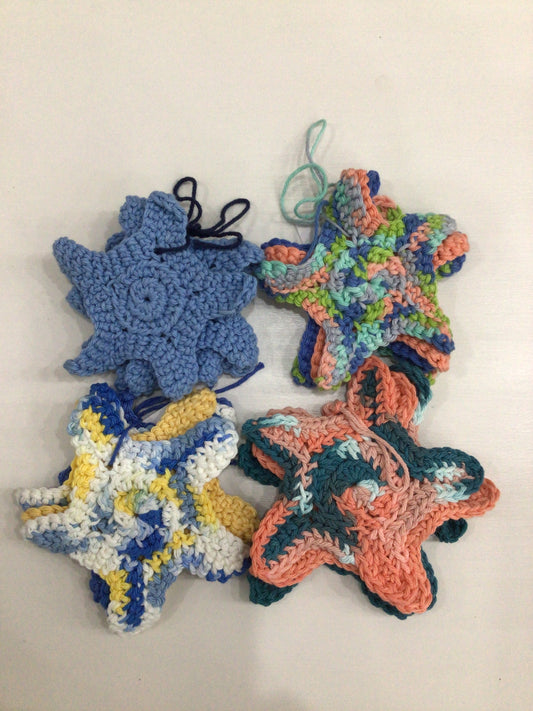 Hand Crocheted Set Of 4 Starfish Coasters