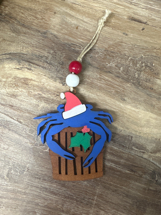 Crab w/Basket & Holly Ornament