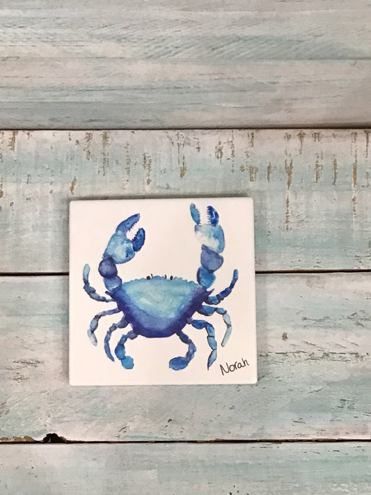 Blue Crab Square Ceramic Coaster by Norah Marie