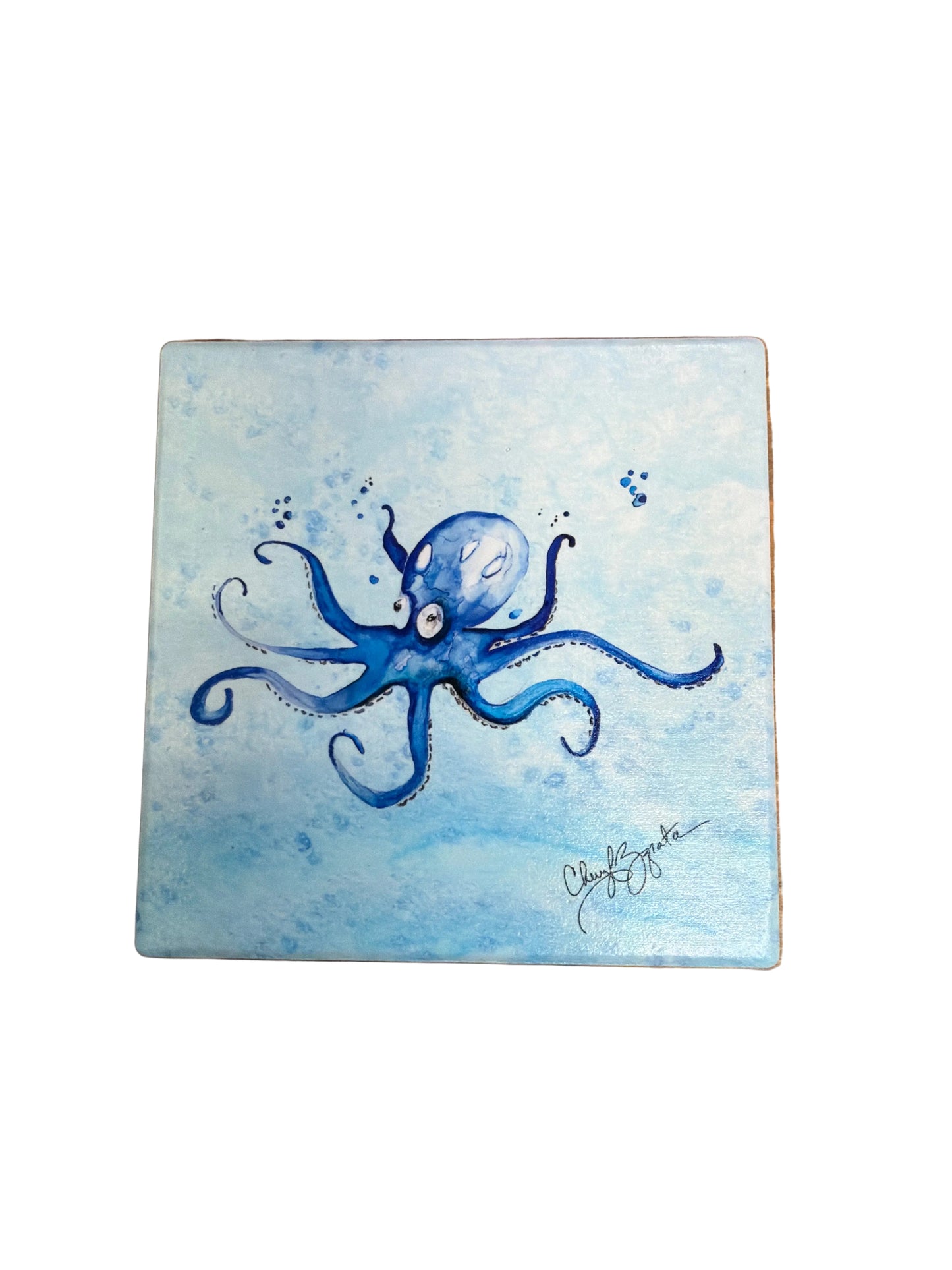 Octopus Square Ceramic Coaster by Cheryl Zapata Art