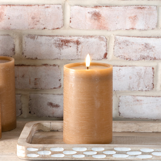6" CARAMEL WIDE LED PILLAR CANDLE w/Timer
