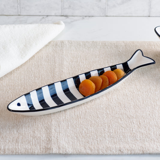 12" Blue & White Stripe Fish Plate