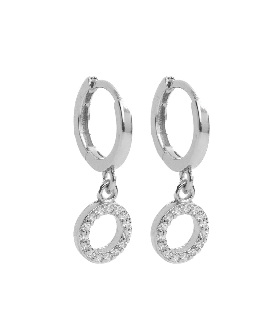Small Silver Circle Pave Huggie Earrings