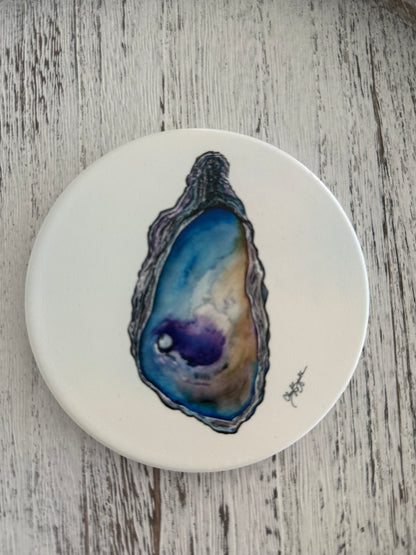 Pearl Oyster Round Coaster by Cheryl Zapata Art